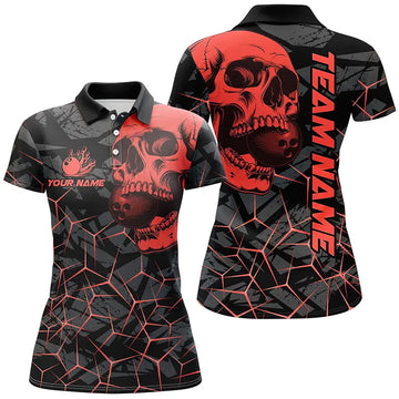 Red Skull Camo Bowling Shirt for Women - Custom Team Jersey N7716