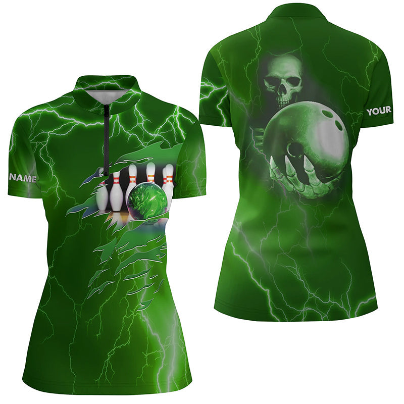 Women's Green Lightning Bowling Quarter-Zip Shirt N6493