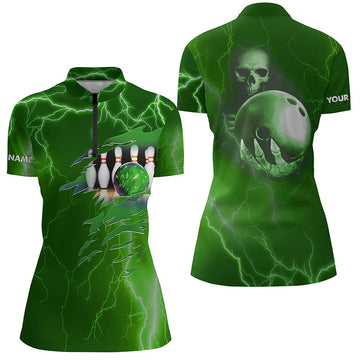 Women's Green Lightning Bowling Quarter-Zip Shirt N6493