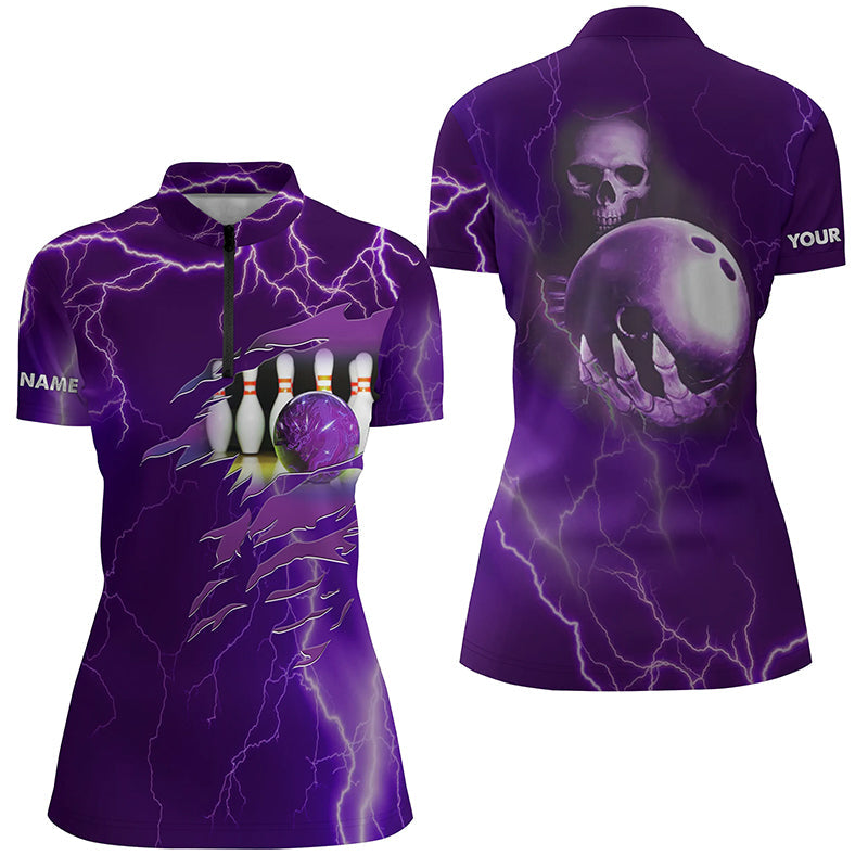 Women's Purple Lightning Bowling Quarter-Zip Shirt - Custom Team Jersey N6494