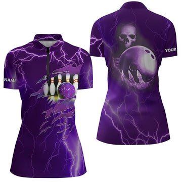 Women's Purple Lightning Bowling Quarter-Zip Shirt - Custom Team Jersey N6494