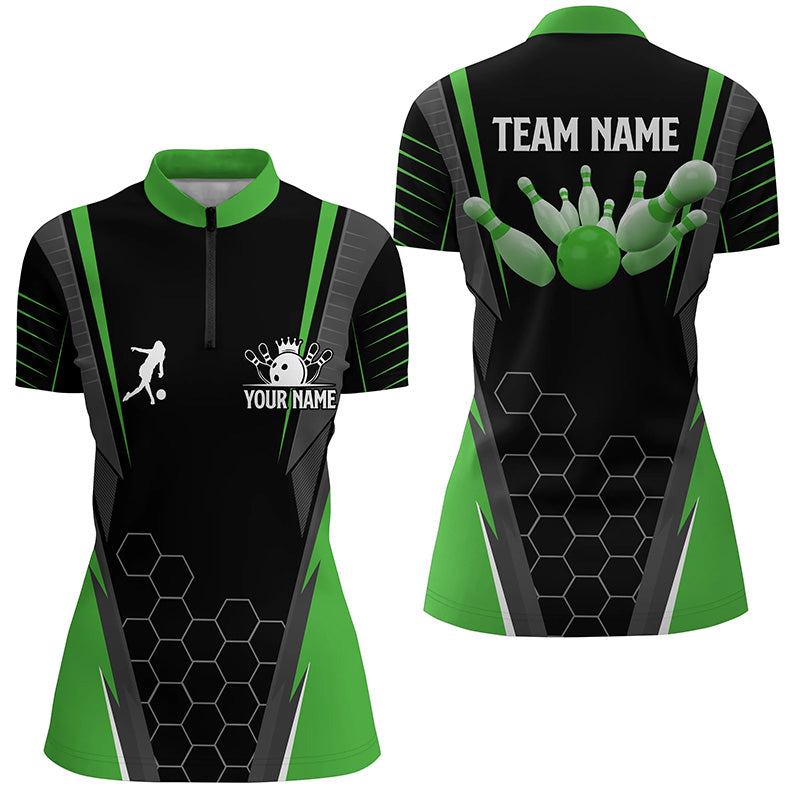Black Women's Bowling Quarter-Zip Jersey - Green N6502