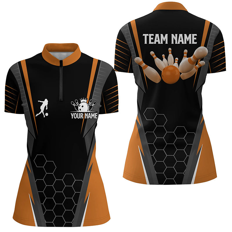Black Women's Bowling Quarter-Zip Jersey - Orange N6503