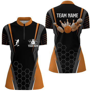 Black Women's Bowling Quarter-Zip Jersey - Orange N6503