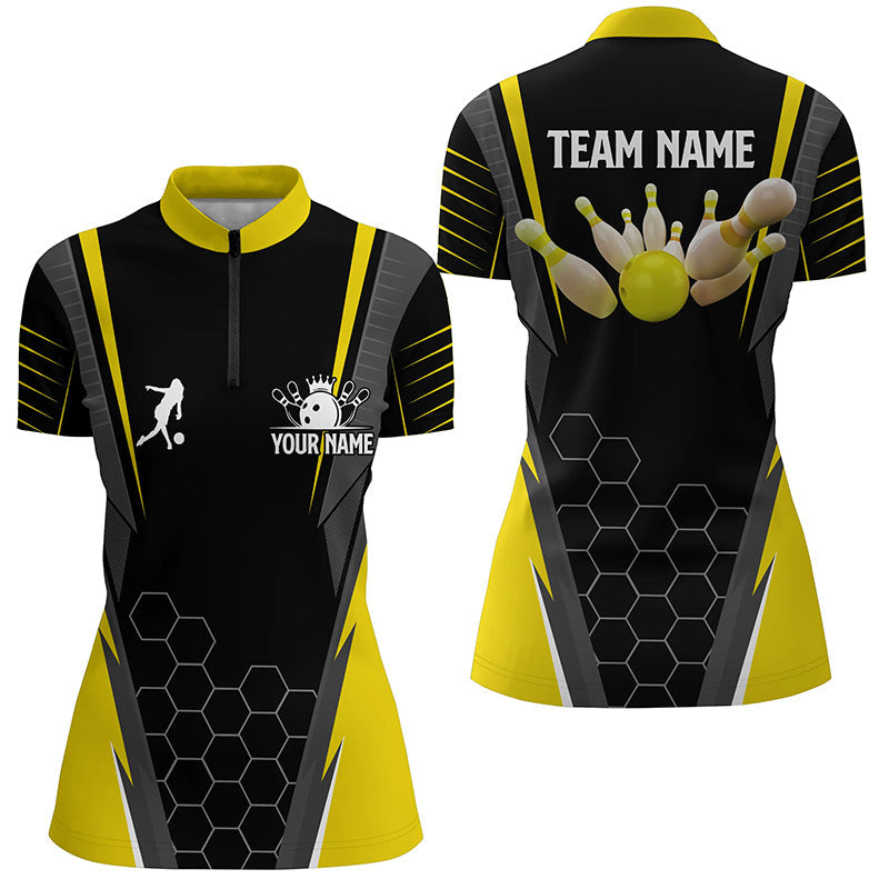 Black Women's Bowling Quarter-Zip Jersey - Yellow N6504