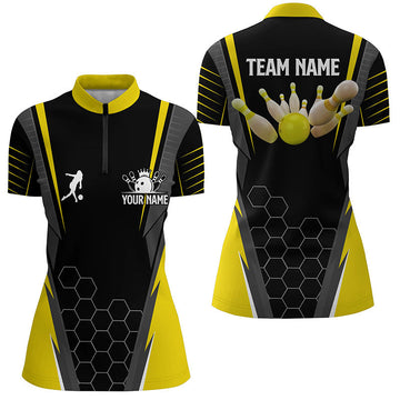 Black Women's Bowling Quarter-Zip Jersey - Yellow N6504