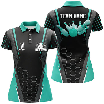 Turquoise Women's Polo Bowling Shirt with Custom Name N6505