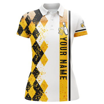 Women's Black and Yellow Argyle Bowling Polo Shirt N6950