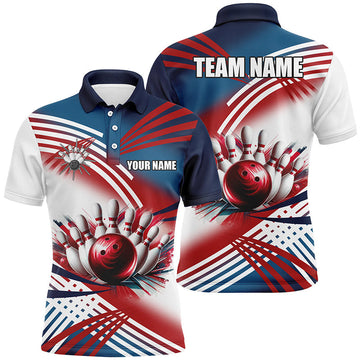 Mens Bowling Polo Shirt - Red, White & Blue Team Design N7234