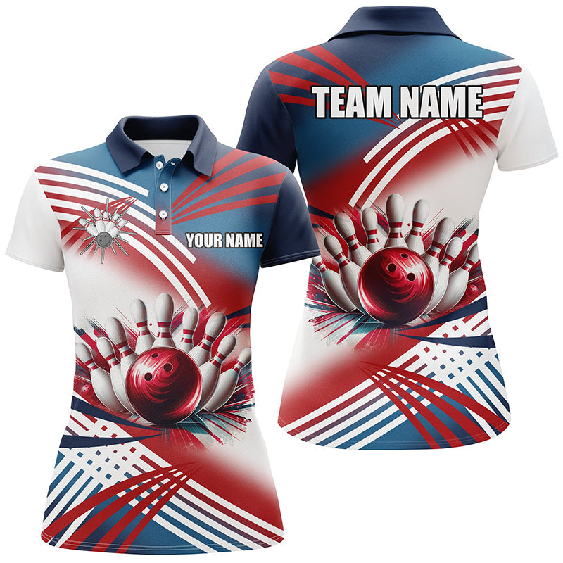 Women's Red, White & Blue Bowling Polo Shirt N7234
