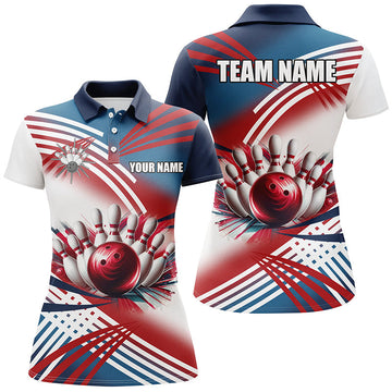 Women's Red, White & Blue Bowling Polo Shirt N7234