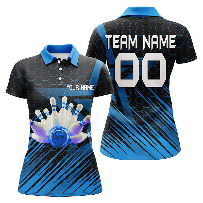 Women's Blue 3D Bowling Polo Shirt N5139
