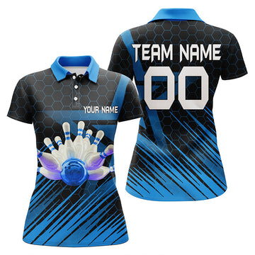 Women's Blue 3D Bowling Polo Shirt N5139