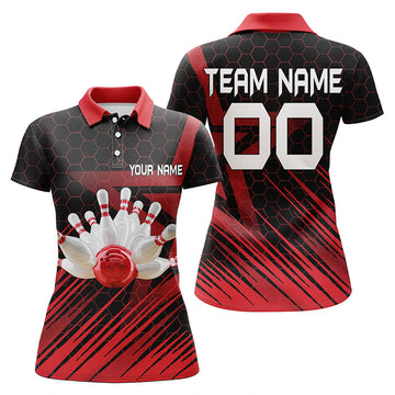 Red Women's 3D Bowling Polo Shirt N5140
