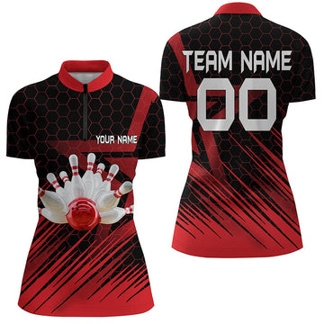 Red Women's Custom Name 3D Bowling Quarter Zip Jersey N5140