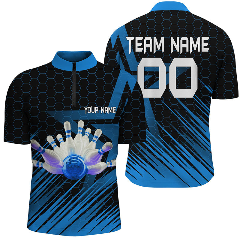 Blue Men's 3D Bowling Quarter Zip Jersey N5139