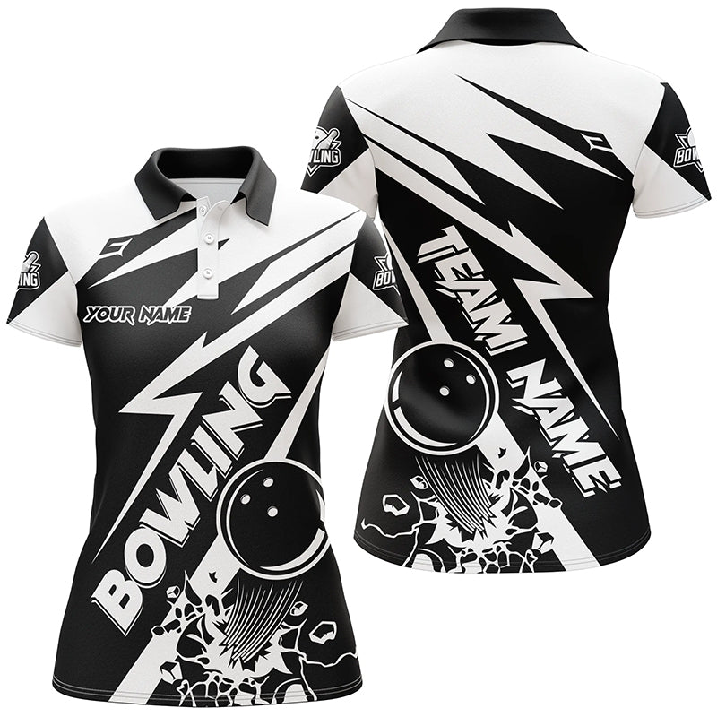 Women's Black & White Bowling Polo Quarter Zip Team Jersey N7748
