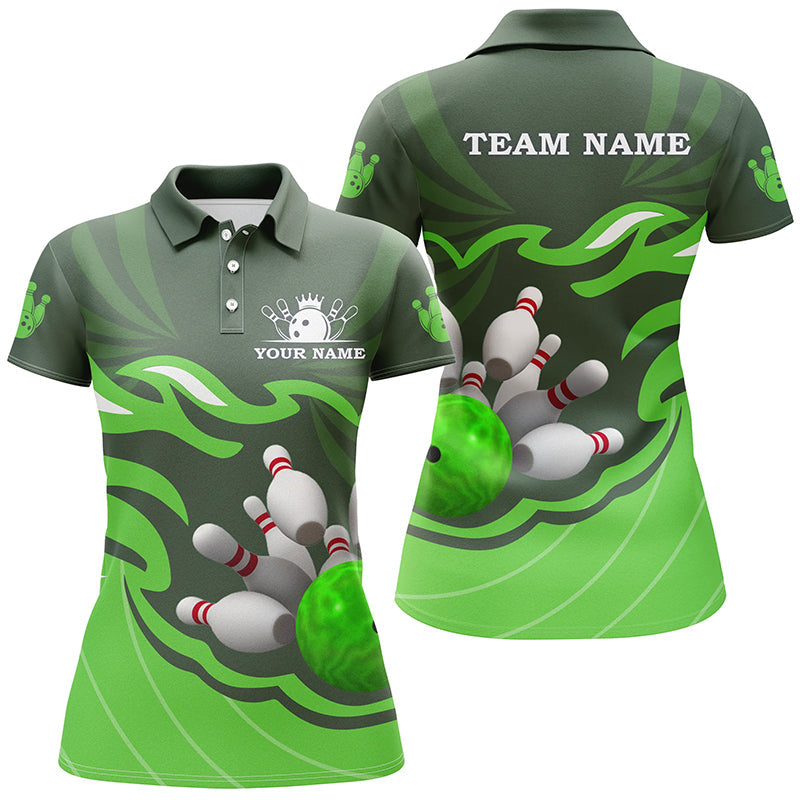 Women's Green Bowling Polo Shirt - Custom Team Jersey N6300