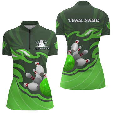Women's Bowling Quarter Zip Shirt - Green Team Jersey N6300