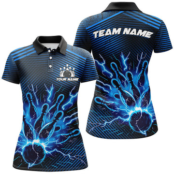 Women's Blue Thunder Bowling Polo Quarter Zip Jersey N7750