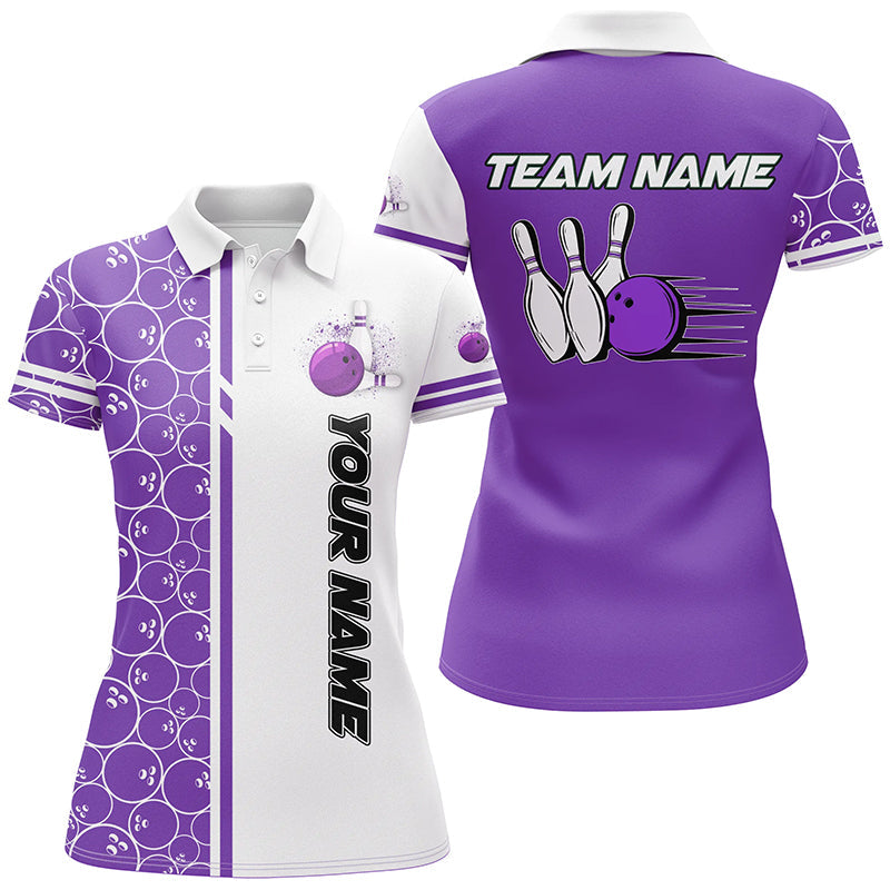 Women's Bowling Polo 1/4 Zip - Custom White & Purple Camo N8178