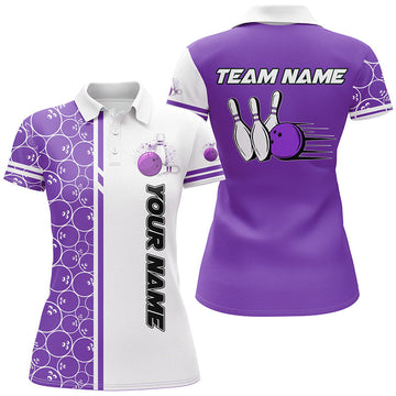 Women's Bowling Polo 1/4 Zip - Custom White & Purple Camo N8178