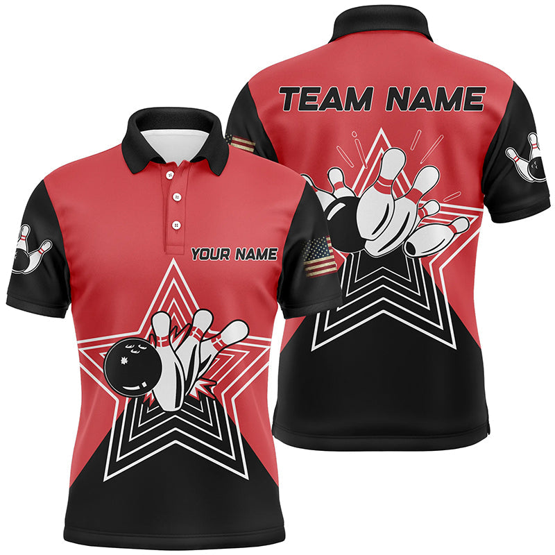 Red & Black Retro Bowling Polo Shirt for Men N6787