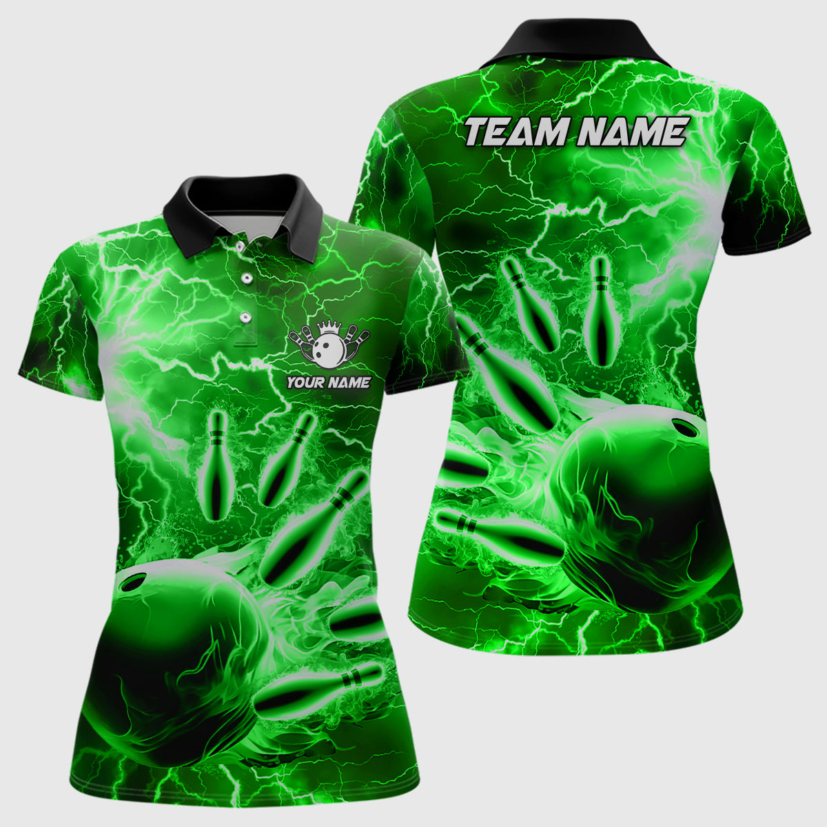 Women's Green Lightning Bowling Polo Shirt - Team Jersey N7143