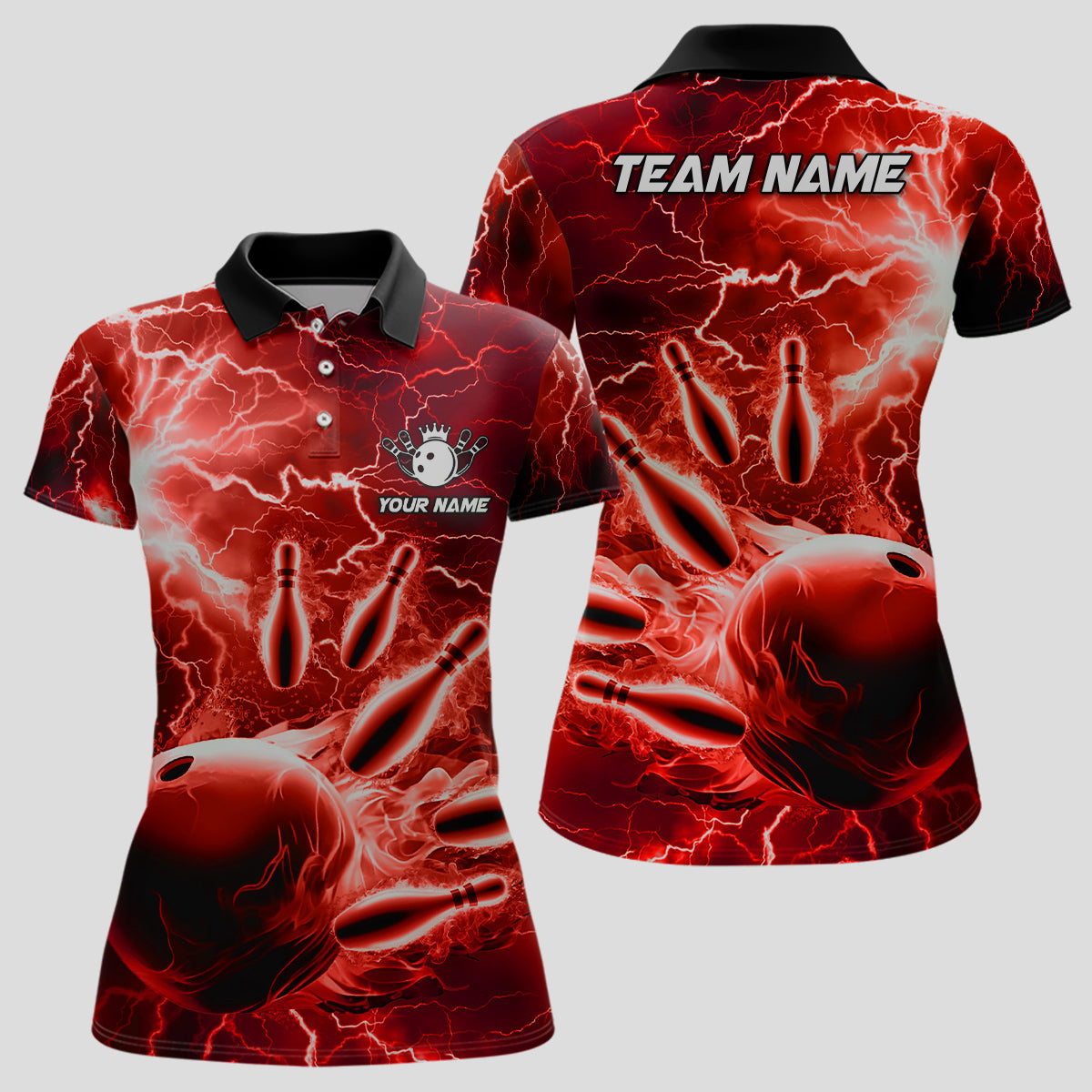 Women's Red Lightning Bowling Polo Shirt - Team Jersey N7144