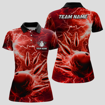 Women's Red Lightning Bowling Polo Shirt - Team Jersey N7144