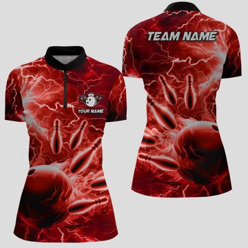 Women's Bowling Quarter Zip Red Thunder Jersey N7144