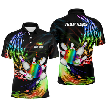 Men's Rainbow Flame Bowling Polo Shirt N6807