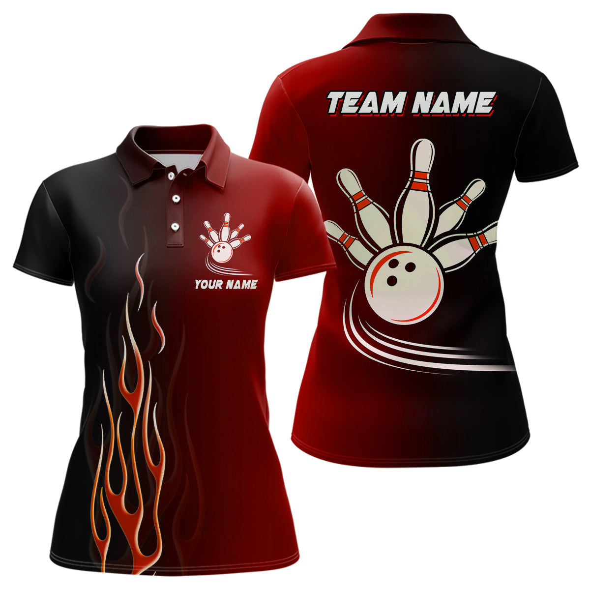 Custom Women's Black & Red Bowling Polo Shirt N7436