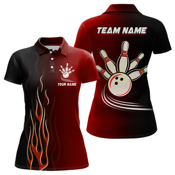 Custom Women's Black & Red Bowling Polo Shirt N7436