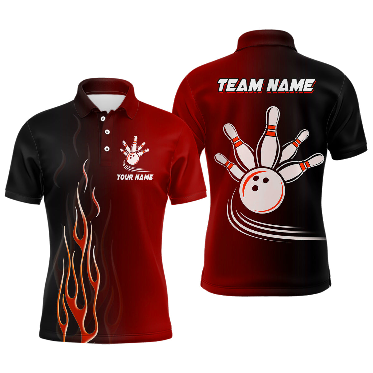Custom Gradient Black/Red Men's Bowling Polo Shirt N7436
