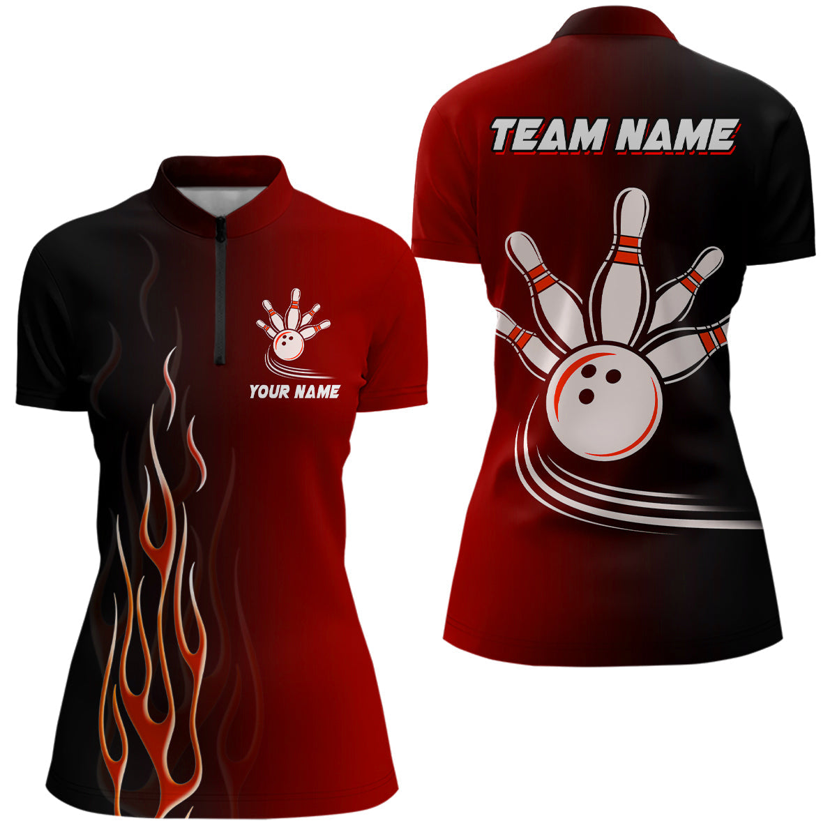 Custom Gradient Red Women's Bowling Quarter Zip Jersey N7436