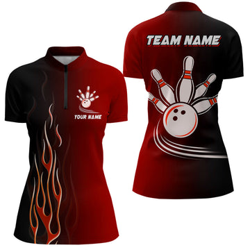 Custom Gradient Red Women's Bowling Quarter Zip Jersey N7436