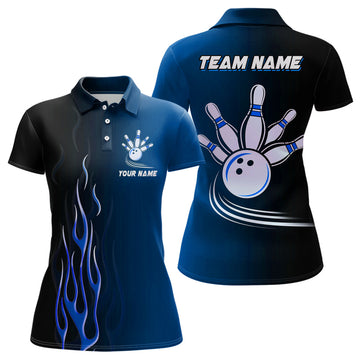 Custom Women's Bowling Polo Shirt - Gradient Black & Blue N7437