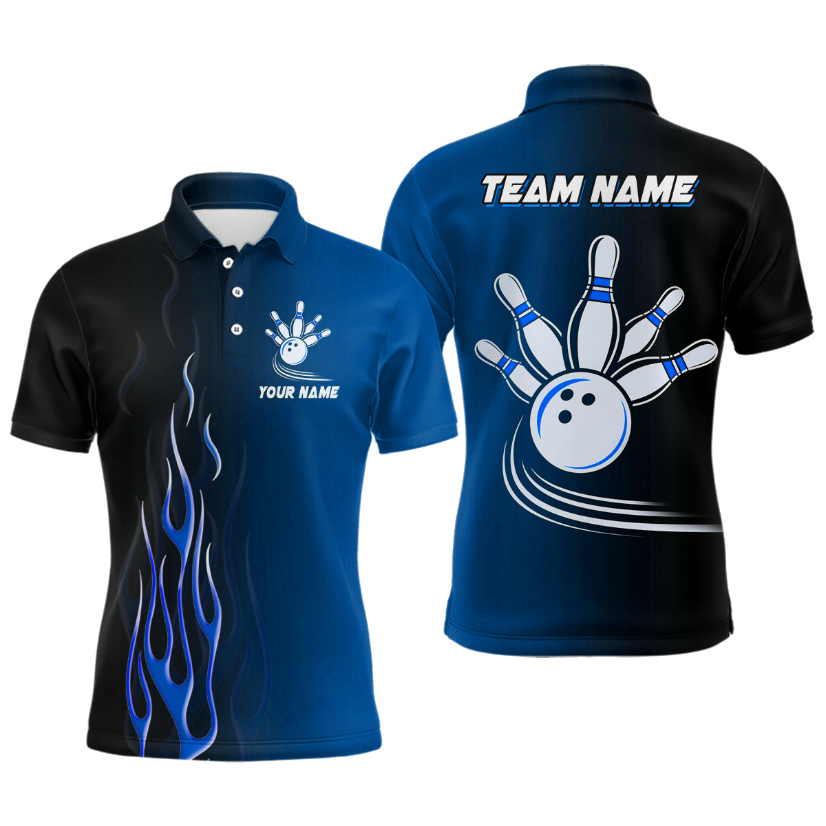 Custom Black Blue Gradient Men's Bowling Polo Shirt N7437