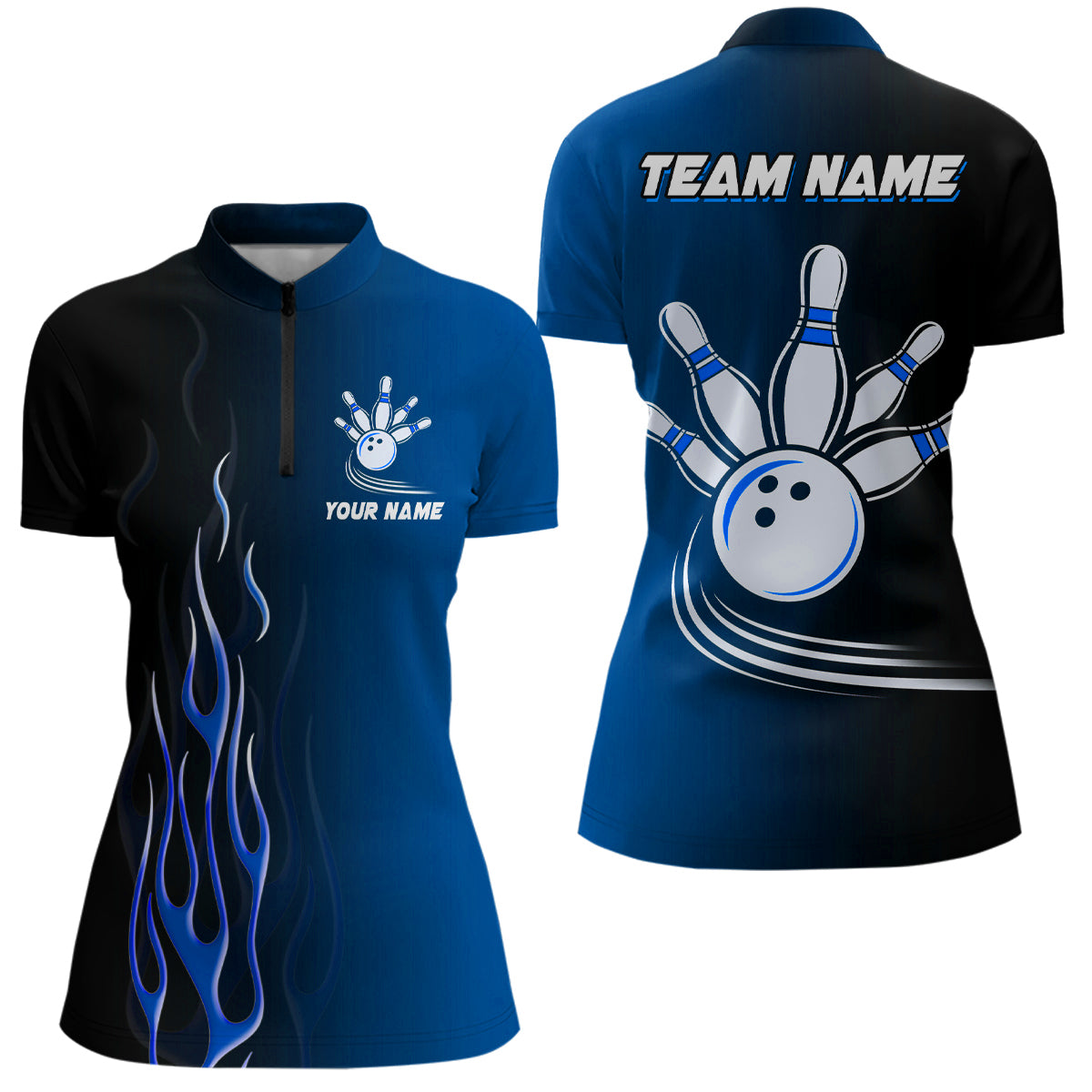 Custom Women's Bowling Quarter Zip Shirt - Gradient Blue N7437
