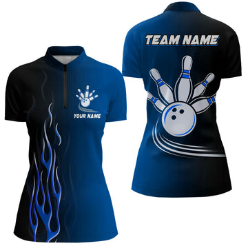 Custom Women's Bowling Quarter Zip Shirt - Gradient Blue N7437