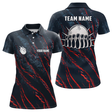 Women's Custom Camo Bowling Polo Shirt - Blue/Red N6554