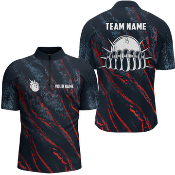 Men's Custom Camo Bowling Quarter Zip Shirt - Blue/Red N6554