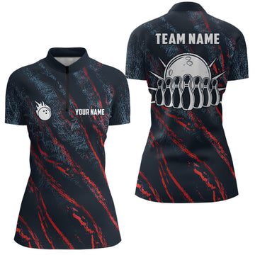 Women's Custom Team Bowling Quarter Zip Shirt - Blue Red Camo N6554