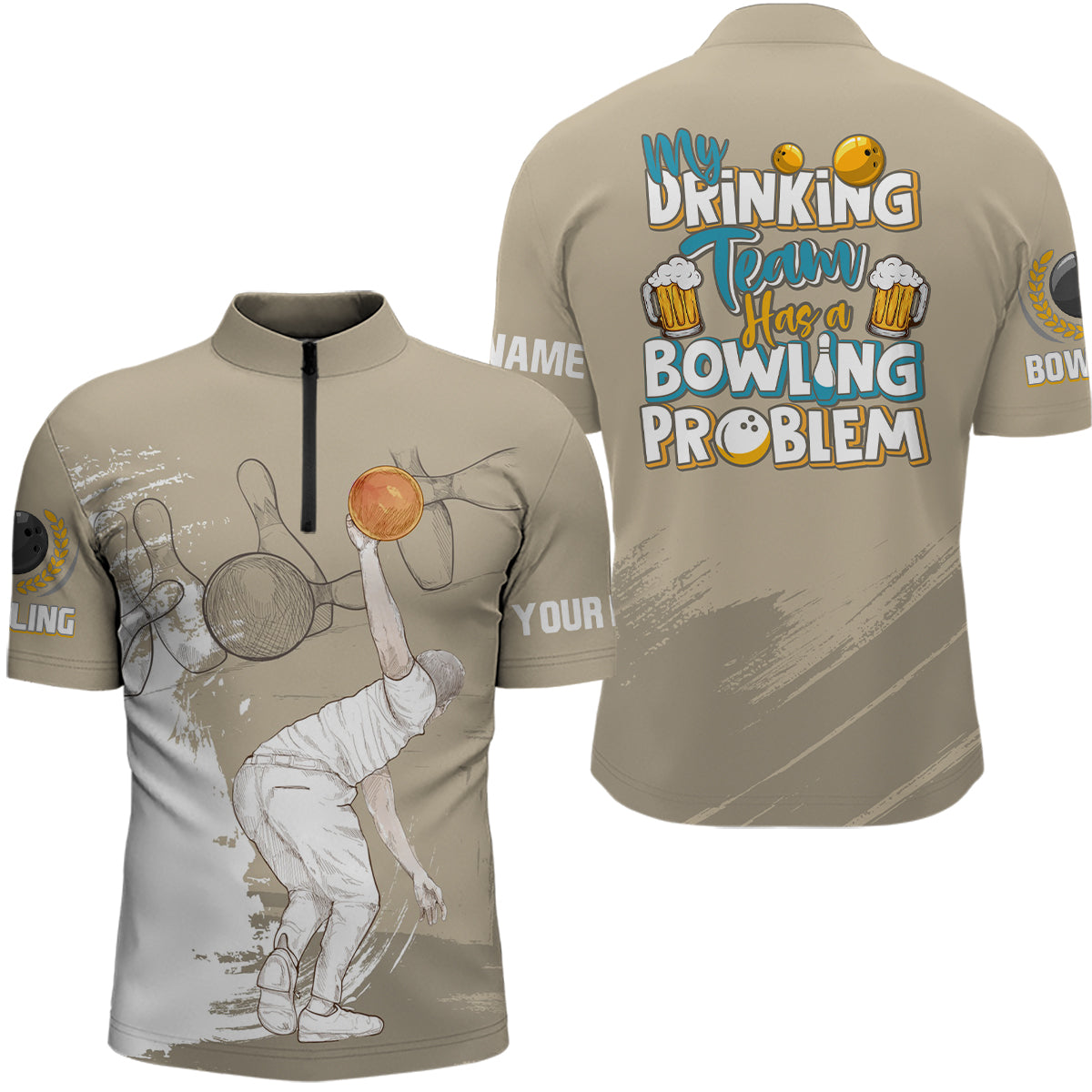 Vintage Men's Bowling Quarter Zip Shirt - Custom Team Jersey N7017