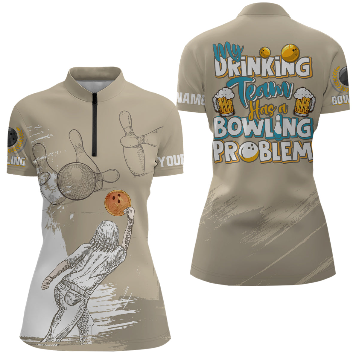 Vintage Women's Bowling Quarter Zip Shirt - Custom Team Jersey N7017