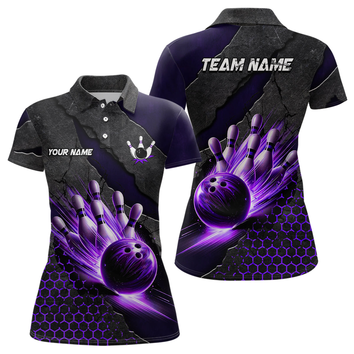 Women's Purple Bowling Polo Jersey, Custom Quarter-Zip N7600
