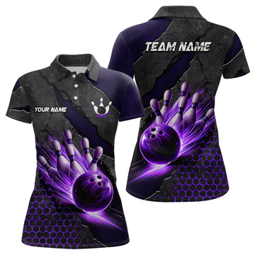 Women's Purple Bowling Polo Jersey, Custom Quarter-Zip N7600