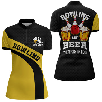 Women's Black & Yellow Bowling Team Quarter Zip Shirt N6566