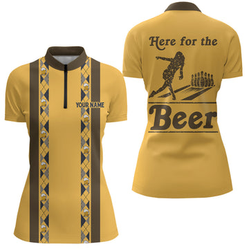 Women's Yellow Retro Bowling Quarter Zip Shirt - Custom Beer Team Jersey N6567